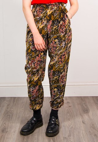 VINTAGE 90'S MULTICOLOUR VELVET FLORAL PATTERN TROUSERS