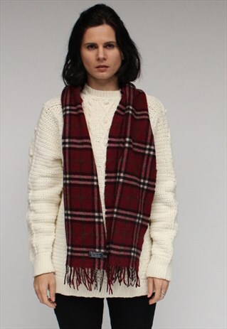 VINTAGE LAMBSWOOL CHECKED SCARF BURGUNDY-AS49