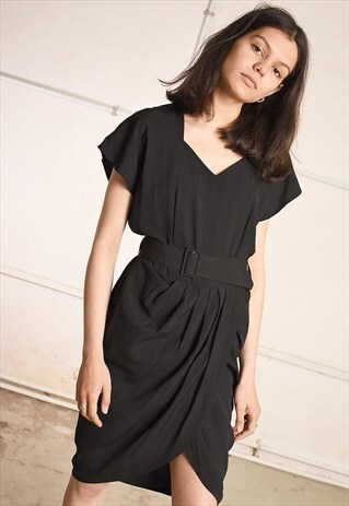 80'S RETRO DRAPED ELEGANT PARIS CHIC EVENING DRESS