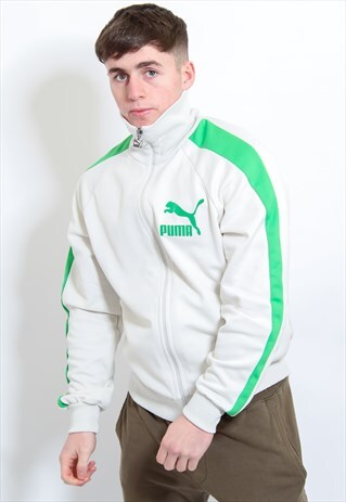 VINTAGE PUMA HIGH NECK JACKET IN WHITE LARGE