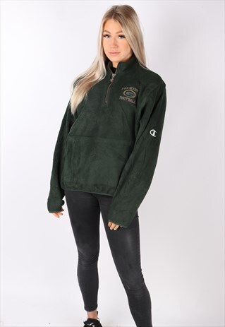 VINTAGE CHAMPION FLEECE JUMPER SWEATER GREEN L PACKERS 1/4