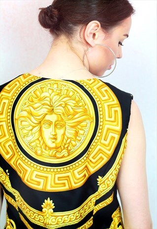 1980S VINTAGE BLACK AND GOLD PATTERNED BLOUSE