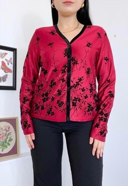 Vintage 90s Red Floral Top