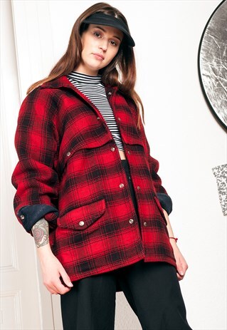 80S VINTAGE PLAID WOOL JACKET