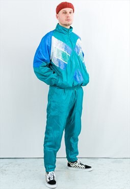 Vintage 90s tracksuit in green blue bright shell two piece