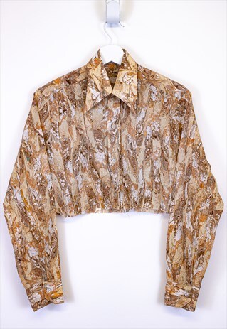 VINTAGE CROPPED SHIRT COLLARED BUTTON UP WITH CREAM PATTERNS