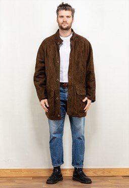 Vintage 90's Men Sheepskin Suede Coat in Brown