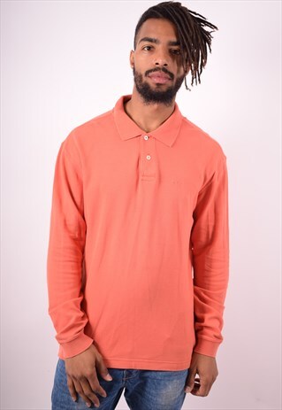 FILA MENS VINTAGE POLO SHIRT LONG SLEEVE MEDIUM ORANGE 90S