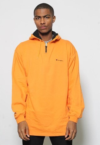 VINTAGE CHAMPION LOGO 1/4 ZIP HOODIE ORANGE