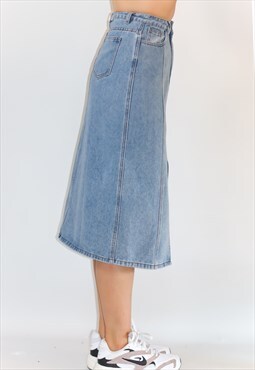 Y2K Vintage Maxi Blue Denim Slit Skirt