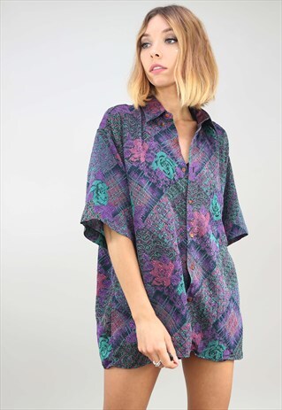 VINTAGE OVERSIZED SHORT SLEEVE PATTERNED SHIRT