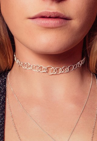 MULTI CIRCLE CHOKER NECKLACE STERLING SILVER