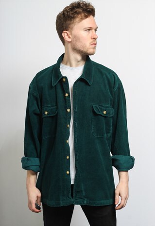 VINTAGE CORDUROY CORD SHIRT GREEN