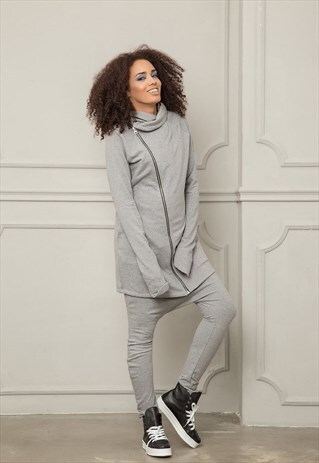 ELONGATED COTTON SWEATSHIRT HOODIE WITH OVERLAP DETAIL