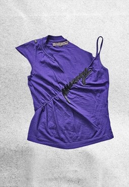 y2k purple asymetrical tshirt