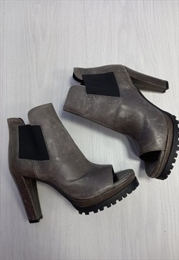 Sarris Open Toe Boots Grey Heels Leather