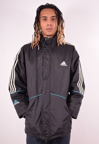 ADIDAS MENS VINTAGE PADDED JACKET LARGE BLACK 90S