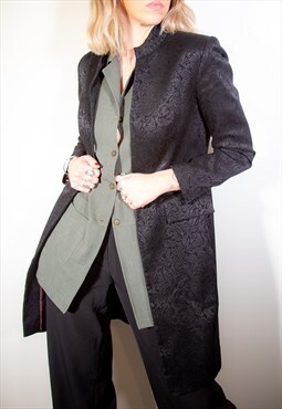 Black Long Line Jacquard Blazer