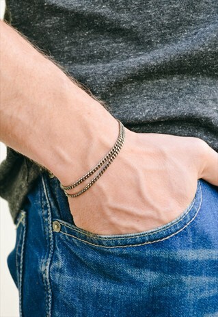 WRAP BRACELET FOR MEN, MEN'S BRACELET, SILVER CHAIN, BROWN