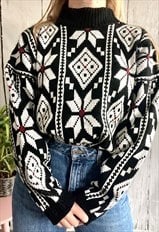 Vintage Black & White Diamond 80's Grandad Jumper