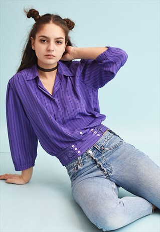 80'S RETRO STRIPED PRINT MOMS BLOUSE TOP