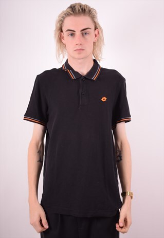 LOTTO MENS VINTAGE POLO SHIRT XL BLACK 90S
