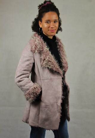 VINTAGE / SUEDE STYLE / 90'S / FAUX FUR COAT