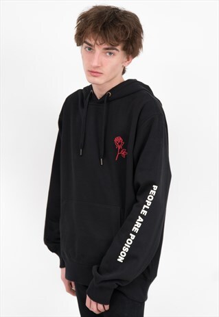 PEOPLE ARE POISON BLACK HOODIE RED ROSE SLEEVE PRINT