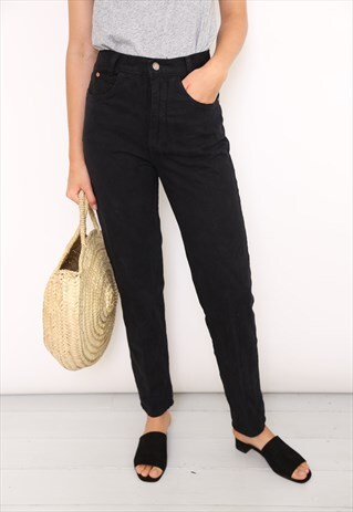 VINTAGE BLACK DENIM HIGH WAISTED MOM JEANS