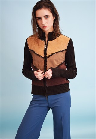 90'S GOES 70'S GENUINE SUEDE & KNIT CARDIGAN JACKET