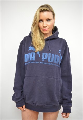 VINTAGE 90S PUMA OVERSIZED NAVY HOODED SWEATSHIRT HOODIE