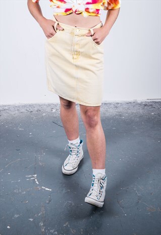 VINTAGE 1990S YELLOW STRIPED DENIM MINI SKIRT