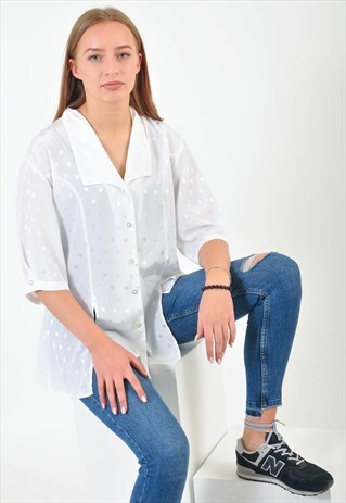 VINTAGE POLKA DOT BLOUSE IN WHITE