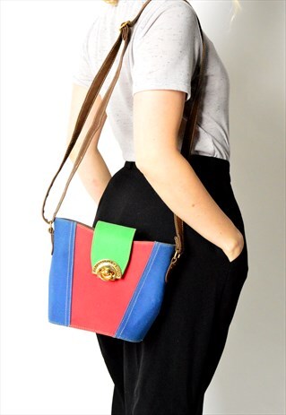 VINTAGE 80S PARIS ROMA TOKYO COLOUR BLOCK SMALL SHOULDER BAG