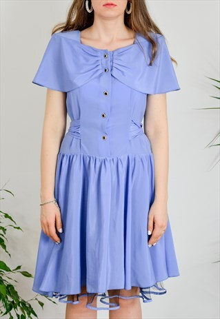 80'S PARTY DRESS VINTAGE PROM BUTTON UP PADDED SHOULDERS L