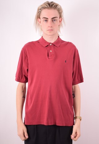 POLO RALPH LAUREN MENS VINTAGE POLO SHIRT MEDIUM MAROON 90S