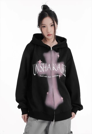 UTILITY HOODIE GRAFFITI PULLOVER UNSHAKABLE SLOGAN TOP BLACK