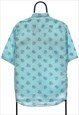 VINTAGE BENETTON BLUE FLORAL SHORT SLEEVE SHIRT WOMENS