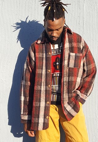 90S HERITAGE GRUNGE MINIMALIST PLAID WOOL SHIRT JACKET XL