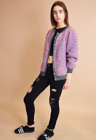 VINTAGE 70'S HANDKNITTED JAZZY CARDIGAN TOP