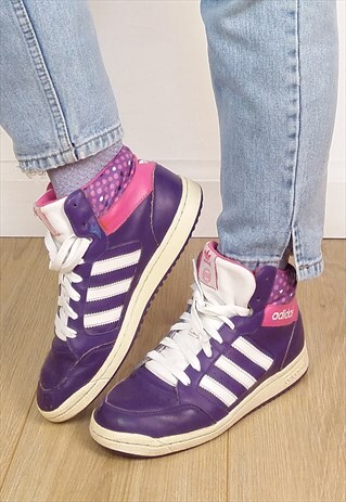 VINTAGE 90'S ADIDAS HI TOP PURPLE TRAINERS / UK 4 - EU 36.5