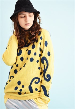 80'S RETRO ABSTRACT PATTERN WOOL JUMPER