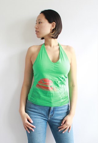 Y2K GREEN BEACH HALTER TOP