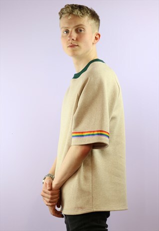 OATMEAL SHORT SLEEVE RAINBOW SWEAT