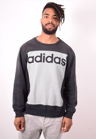 ADIDAS MENS VINTAGE SWEATSHIRT JUMPER LARGE BLACK 90S