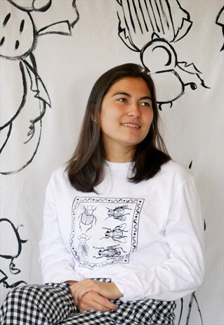 ORGANIC LONG SLEEVE T-SHIRT IN WHITE WITH DUNG ECOLOGY PRINT