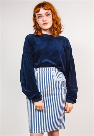 VINTAGE 90'S NAVY BLUE VELVET OVERSIZED SWEATSHIRT JUMPER