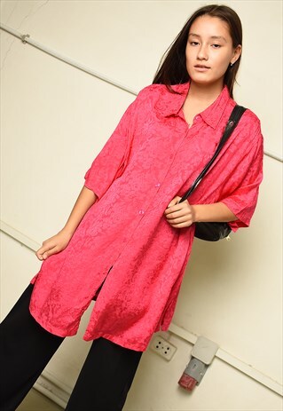 90S RETRO SHIMMER FLORAL PRINT LOOSE-FITTING TUNIC BLOUSE