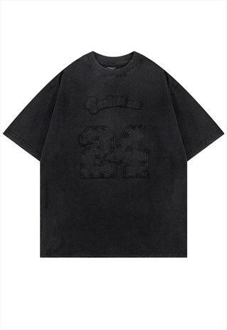 BASKETBALL T-SHIRT NUMBER PATCH TEE GRUNGE TOP VINTAGE BLACK