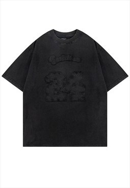 Basketball t-shirt number patch tee grunge top vintage black